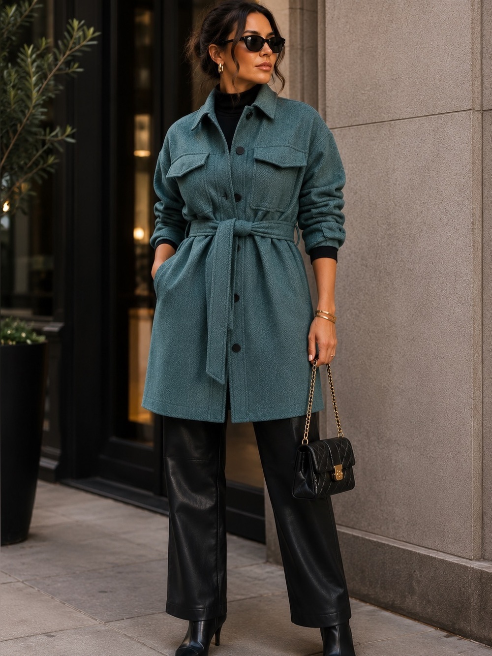 Ted Baker Emerii Oversize Belted Wool Blend Shirt Jacket NWT